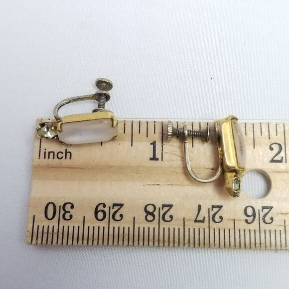 Vintage Sterling Silver Rectangle Rhinestone Clip On Screw Back Earrings, Gold - Picture 6 of 8